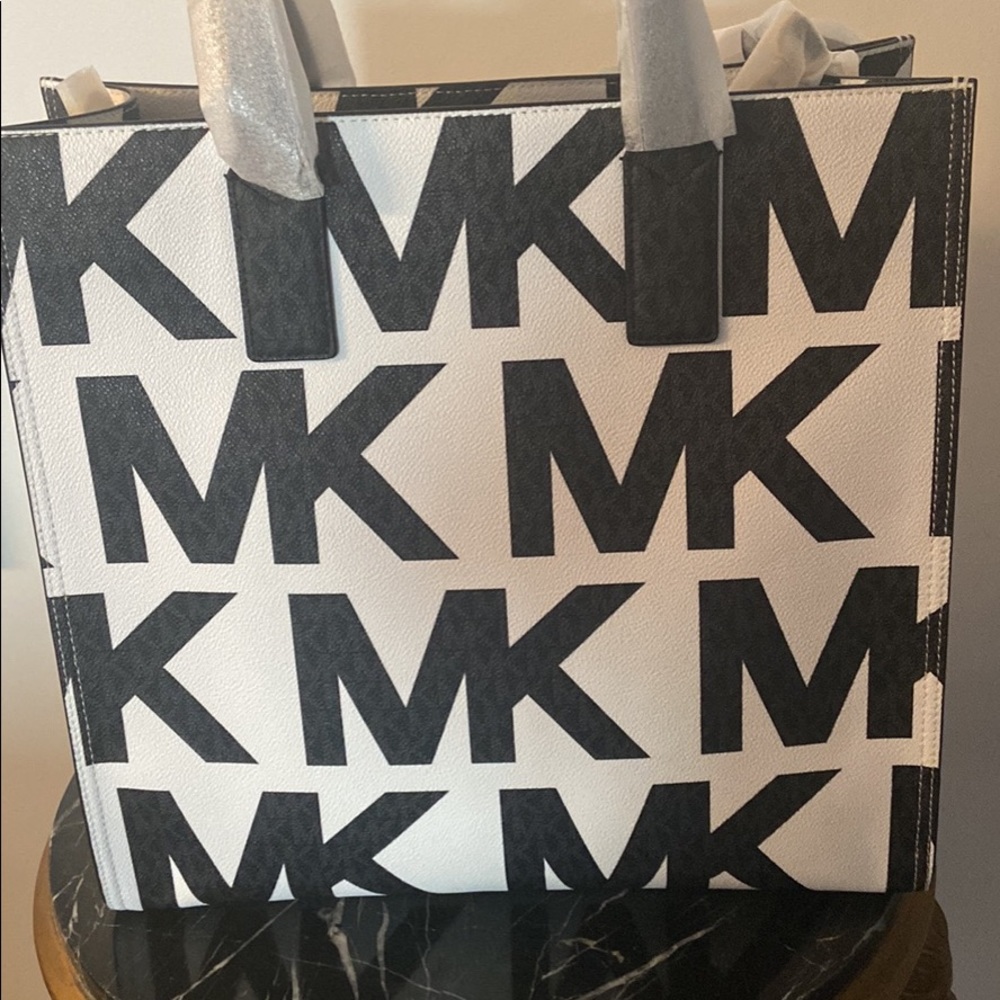 MICHAEL Michael Kors Black and White MK Logo Tote